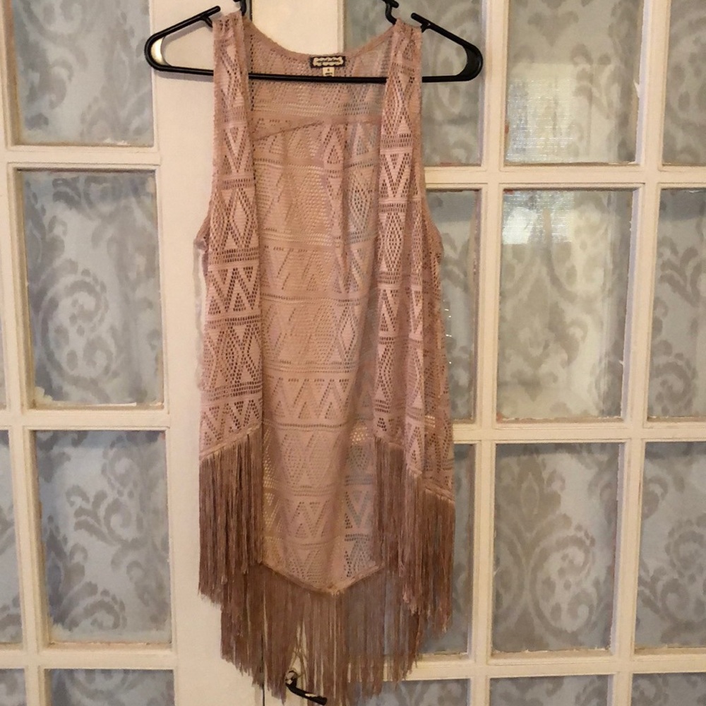 Tan crochet kimono